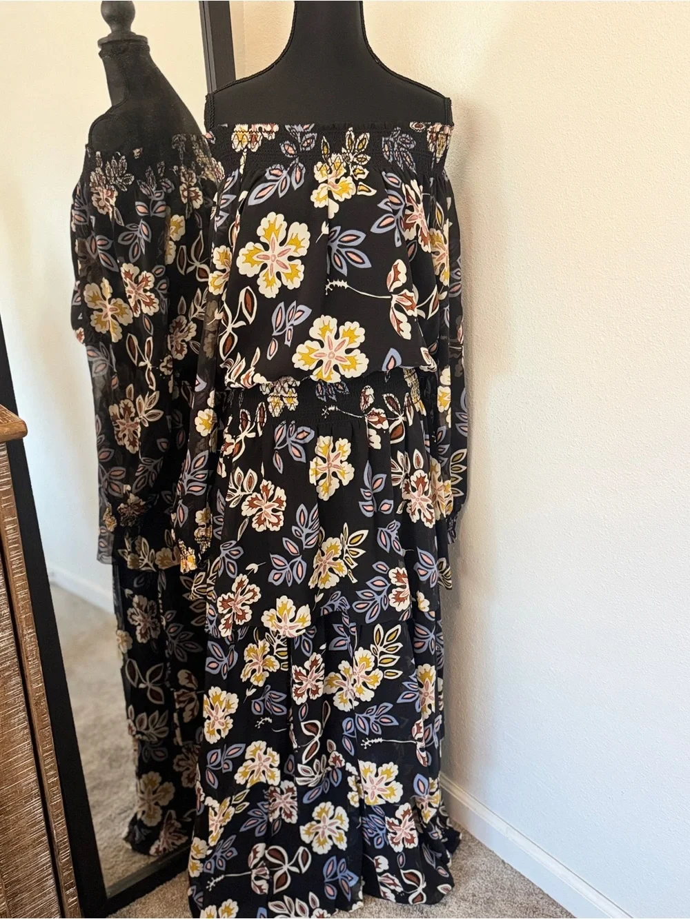 Tory Burch Indie Tiered 100% Silk Georgette Floral Maxi Dress 8